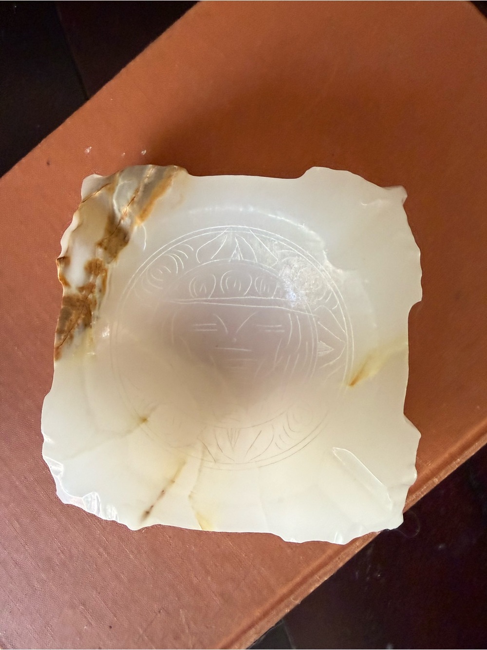 Vtg Mexican Hand Carved Ashtray Onyx Trinket Dish Aztec Mayan